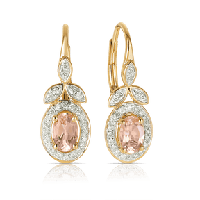Bluebird™ Morganite & 0.20ct TW Diamond Halo Drop Earrings in 9ct Yellow Gold - Wallace Bishop