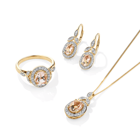 Bluebird™ Morganite & 0.20ct TW Diamond Halo Drop Earrings in 9ct Yellow Gold - Wallace Bishop