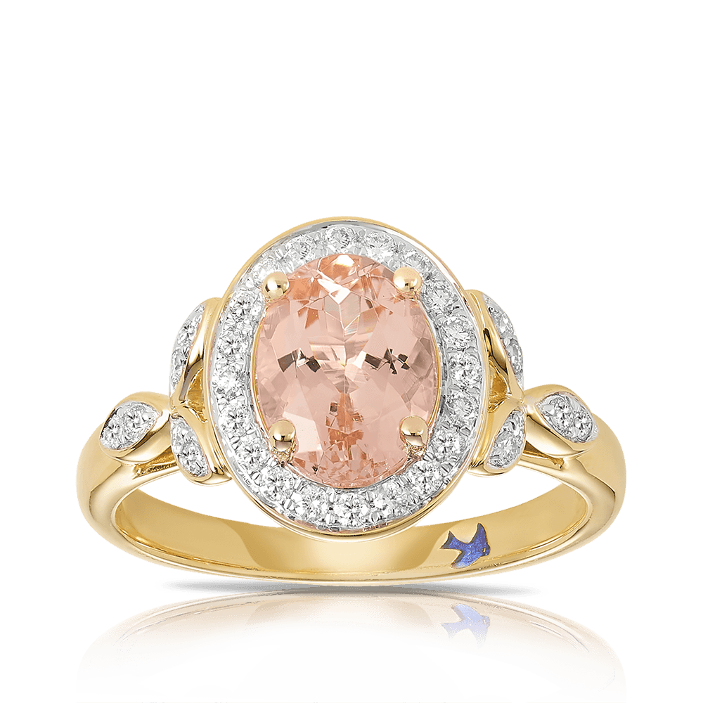 Bluebird™ Morganite & 0.25ct TW Diamond Halo Ring in 9ct Yellow Gold - Wallace Bishop