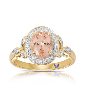 Bluebird™ Morganite & 0.25ct TW Diamond Halo Ring in 9ct Yellow Gold - Wallace Bishop