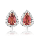 Bluebird™ Pink Tourmaline & 0.19ct TW Diamond Pear Halo Stud Earrings in 9ct Yellow Gold