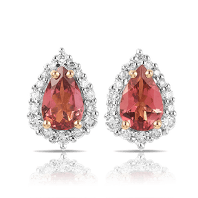 Bluebird™ Pink Tourmaline & 0.19ct TW Diamond Pear Halo Stud Earrings in 9ct Yellow Gold - Wallace Bishop