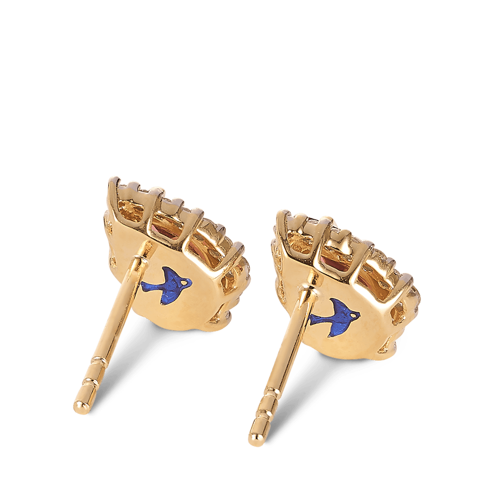 Bluebird™ Pink Tourmaline & 0.19ct TW Diamond Pear Halo Stud Earrings in 9ct Yellow Gold - Wallace Bishop