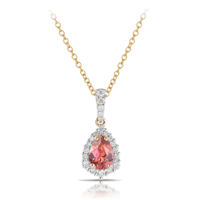 Bluebird™ Pink Tourmaline & 0.20ct TW Diamond Halo Pendant in 9ct Yellow Gold - Wallace Bishop