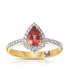 Bluebird™ Pink Tourmaline & 0.25ct TW Diamond Pear Halo Ring in 9ct Yellow Gold