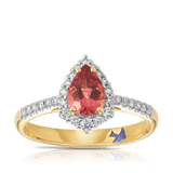 Bluebird™ Pink Tourmaline & 0.25ct TW Diamond Pear Halo Ring in 9ct Yellow Gold