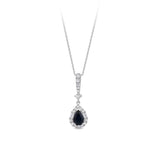 Bluebird™ Sapphire & 0.22ct Diamond Pear Halo Pendant with Chain in 9ct White Gold