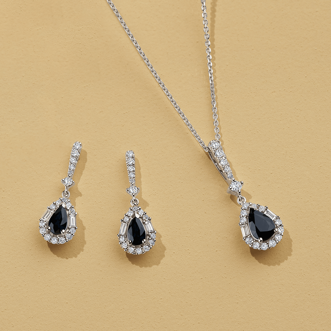 Bluebird Sapphire 0.28ct Diamond Pear Halo Drop Earrings in 9ct