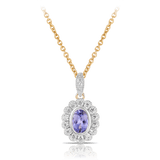 Bluebird™ Tanzanite & 0.22ct TW Diamond Halo Pendant in 9ct Yellow & White Gold