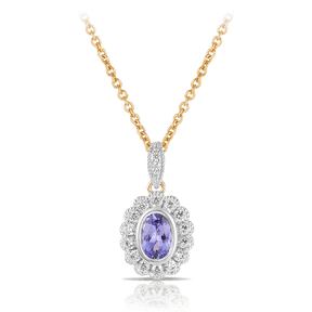 Bluebird™ Tanzanite & 0.22ct TW Diamond Halo Pendant in 9ct Yellow & White Gold - Wallace Bishop