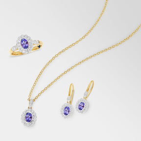 Bluebird™ Tanzanite & 0.22ct TW Diamond Halo Pendant in 9ct Yellow & White Gold - Wallace Bishop