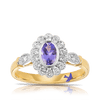 Bluebird™ Tanzanite & 0.25ct TW Diamond Halo Ring in 9ct Yellow and White Gold