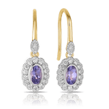 Bluebird™ Tanzanite & 0.27ct TW Diamond Halo Drop Earrings in 9ct Yellow & White Gold