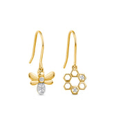 Bumble Bee & Honeycomb Diamond Drop Earrings in 9ct Yellow Gold TDW 0.030ct