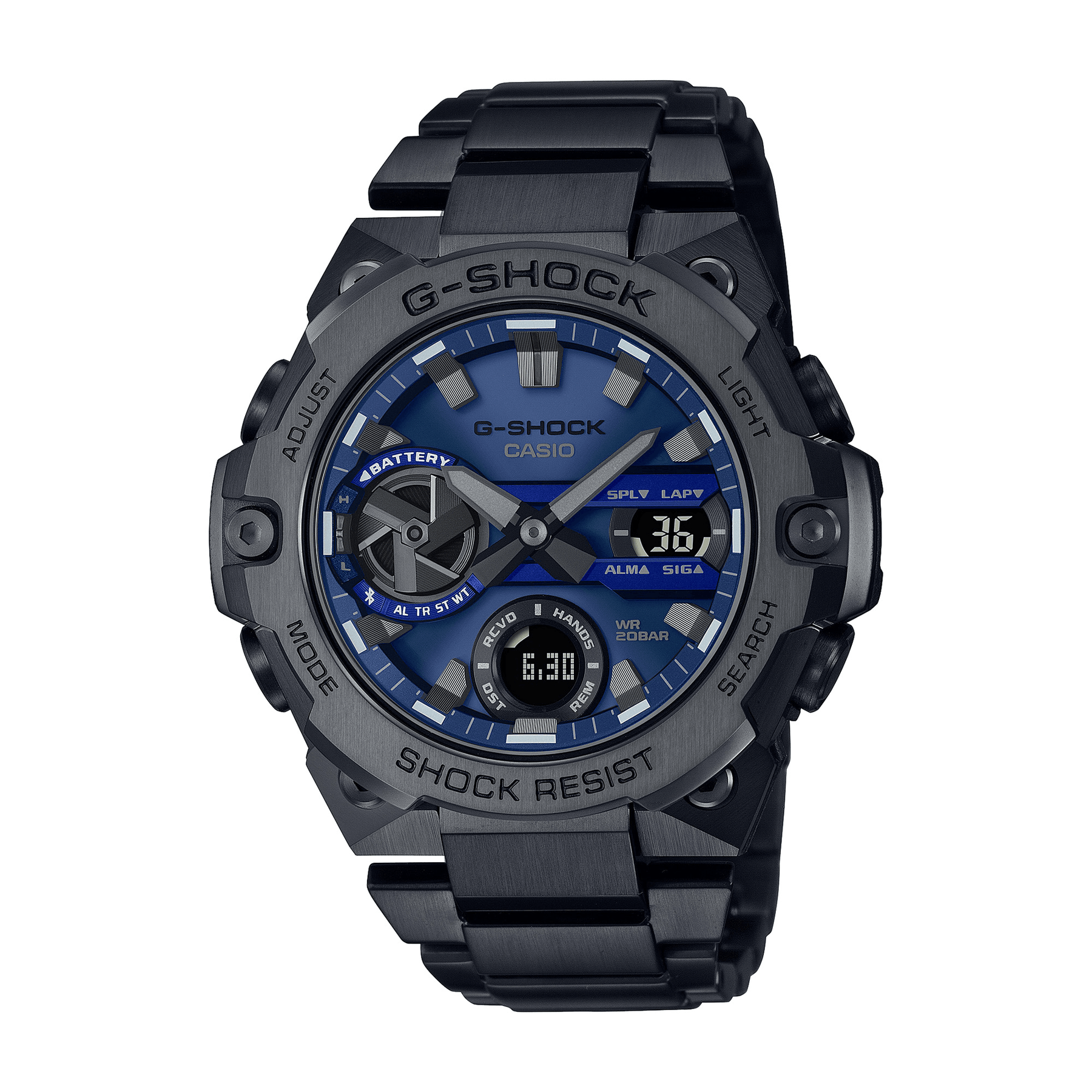 Casio Men's G-Shock Black and Steel Analogue Digital Sport Watch Blue Dial GSTB400BD-1A2 - Wallace Bishop