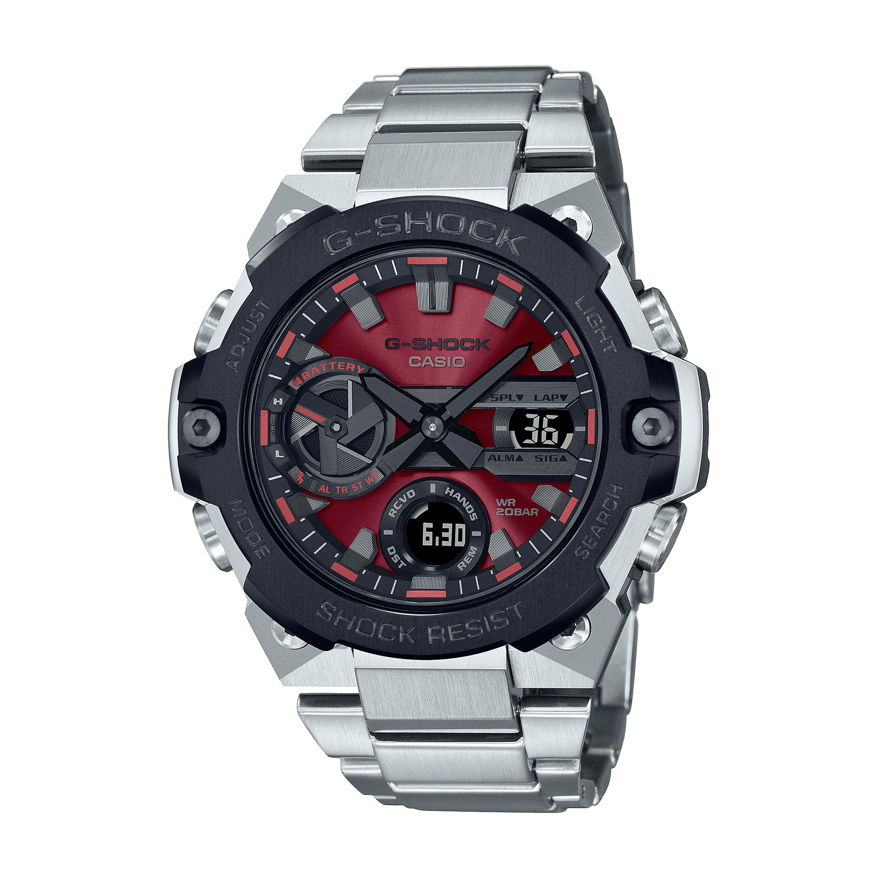 Casio Men s G SHOCK Stainless Steel Analogue Digital Sport Watch Red Dial GSTB400AD 1A4