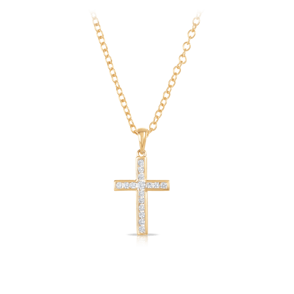 Channel Set Diamond Cross Pendant in 9ct Yellow Gold