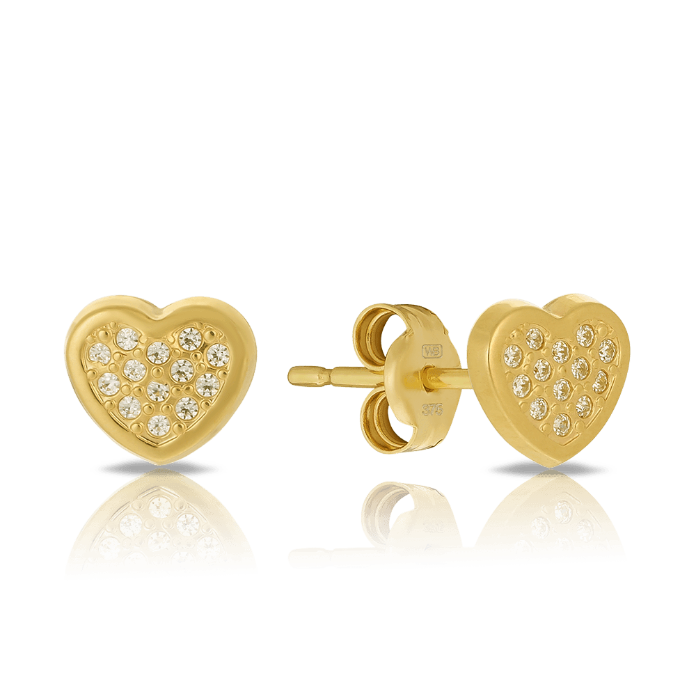 Children's 9ct Yellow Gold Pave Heart Earrings - Wallace Bishop
