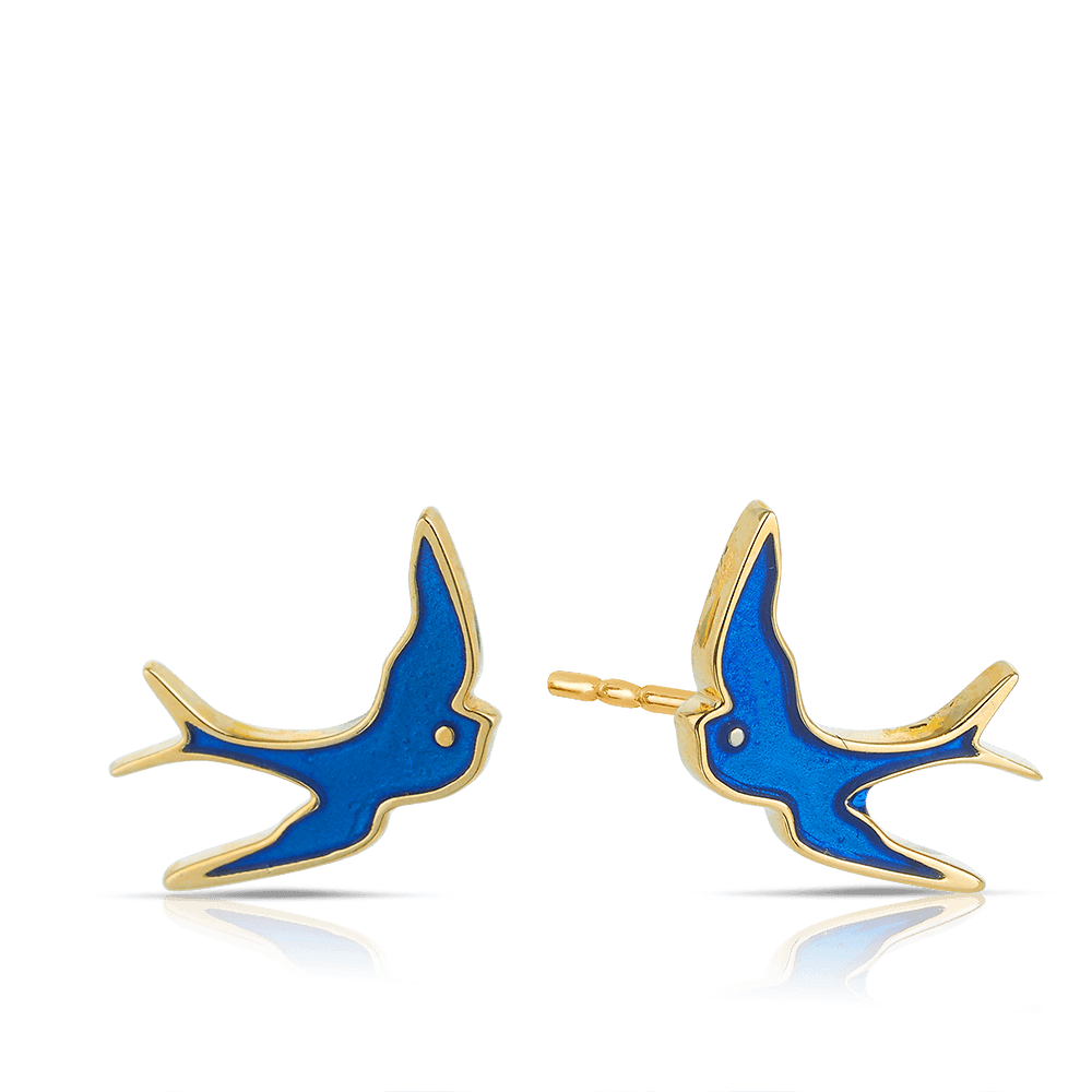 Bluebird of Happiness Children's Enamel Earrings in 9ct Yellow Gold