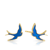 Children's Blue Bird Enamel Earrings in 9ct Yellow Gold - Wallace Bishop