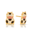 Children's Cow Enamel Earrings in 9ct Yellow Gold