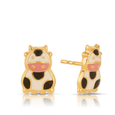 Children's Cow Enamel Earrings in 9ct Yellow Gold - Wallace Bishop