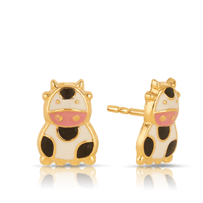 Children's Cow Enamel Earrings in 9ct Yellow Gold - Wallace Bishop