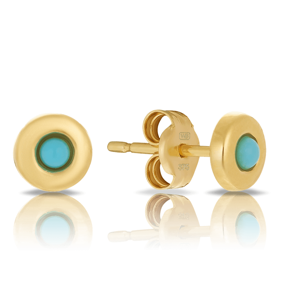 Children's Created Turquoise Circle Stud Earrings in 9ct Yellow Gold - Wallace Bishop