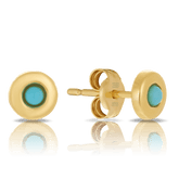 Children's Created Turquoise Circle Stud Earrings in 9ct Yellow Gold - Wallace Bishop