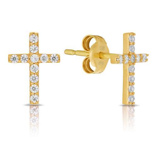 Children's Cubic Zirconia Cross Stud Earrings in 9ct Yellow Gold - Wallace Bishop