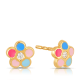 Cubic Zirconia Flower Shape Coloured Enamel Stud Earrings in 9ct Yellow Gold