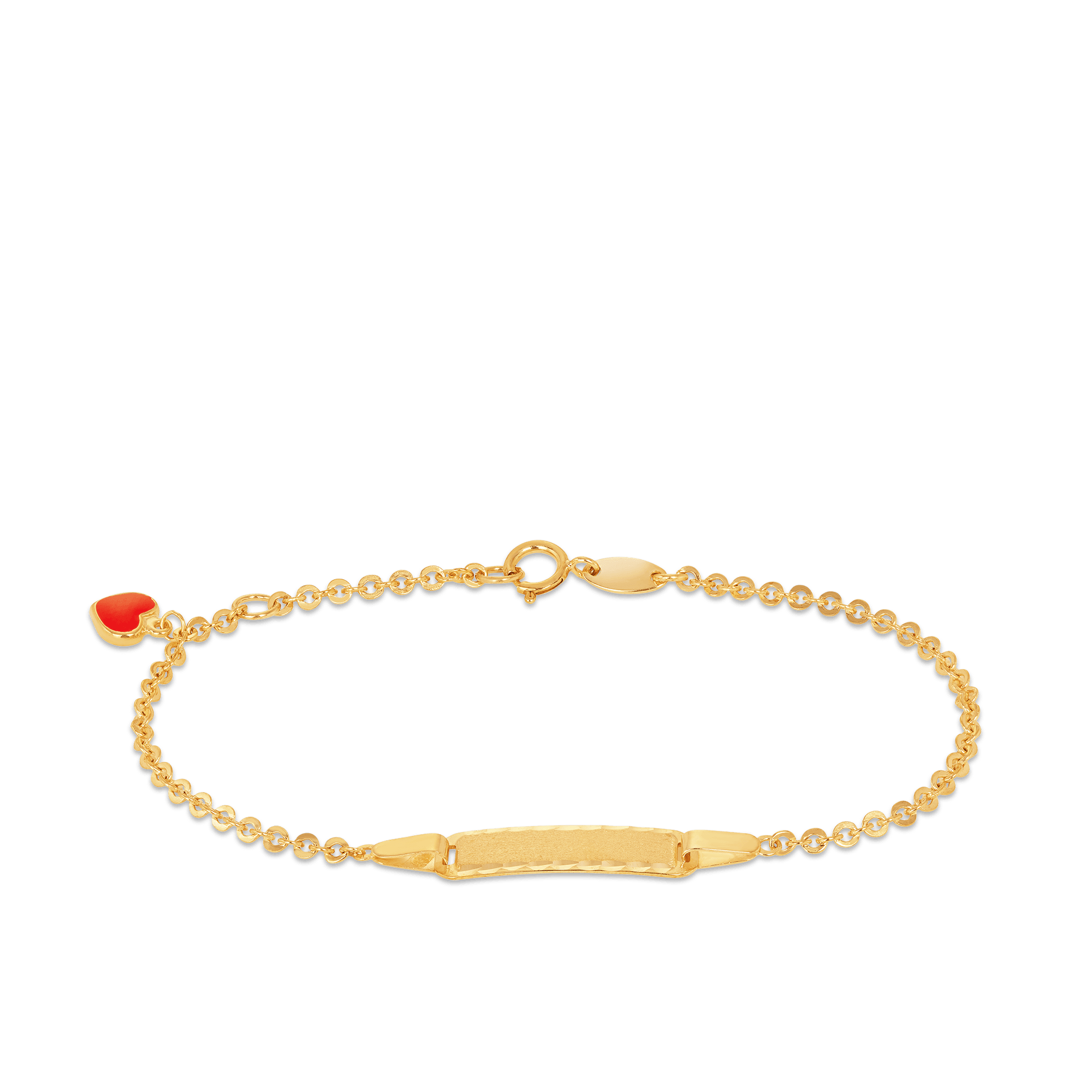Children's Engravebale ID & Heart Belcher Bangle in 9ct Yellow Gold