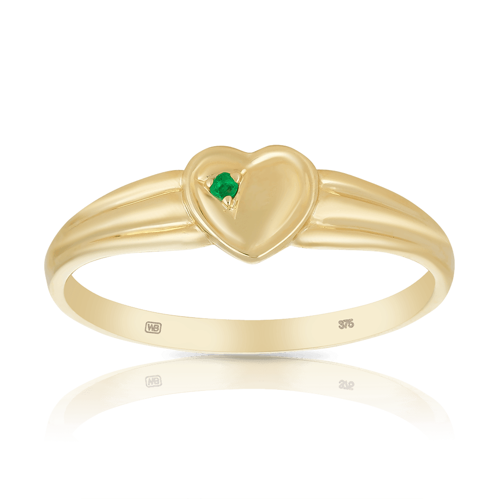 Children's Heart Emerald Ring in 9ct Yellow Gold