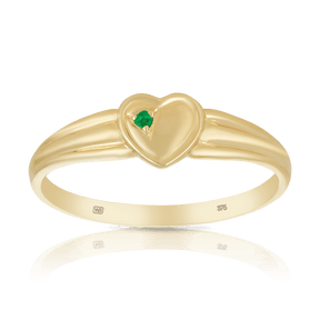 Children s Heart Emerald Ring in 9ct Yellow Gold