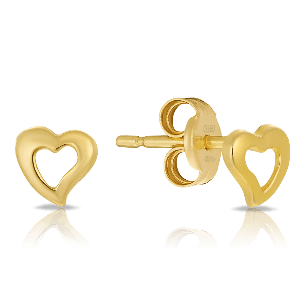 Children's Hollow Heart Stud Earrings in 9ct Yellow Gold - Wallace Bishop