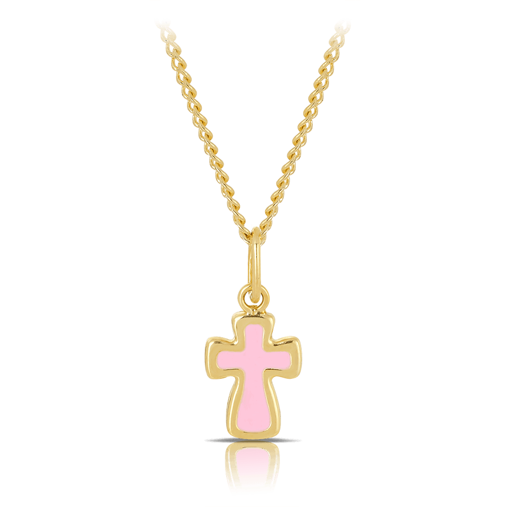 Children's Pink Cross in 9ct Yellow Gold & Enamel - Wallace Bishop