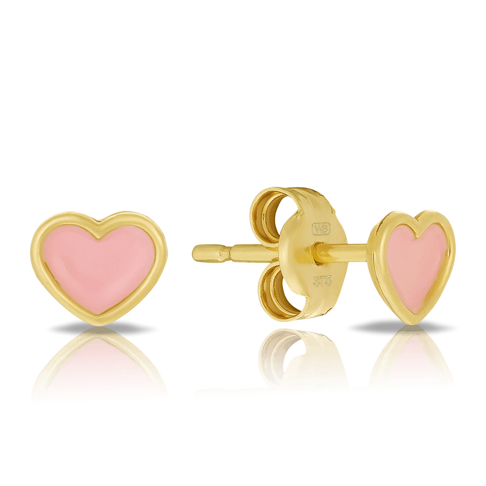 children s pink heart earrings in 9ct yellow gold wallace bishop 46be083a 5660 45d4 b9a2