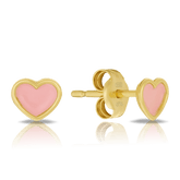 Children's Pink Heart Earrings in 9ct Yellow Gold - Wallace Bishop