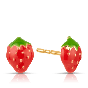 Children's Strawberry Enamel Stud Earrings in 9ct Yellow Gold - Wallace Bishop
