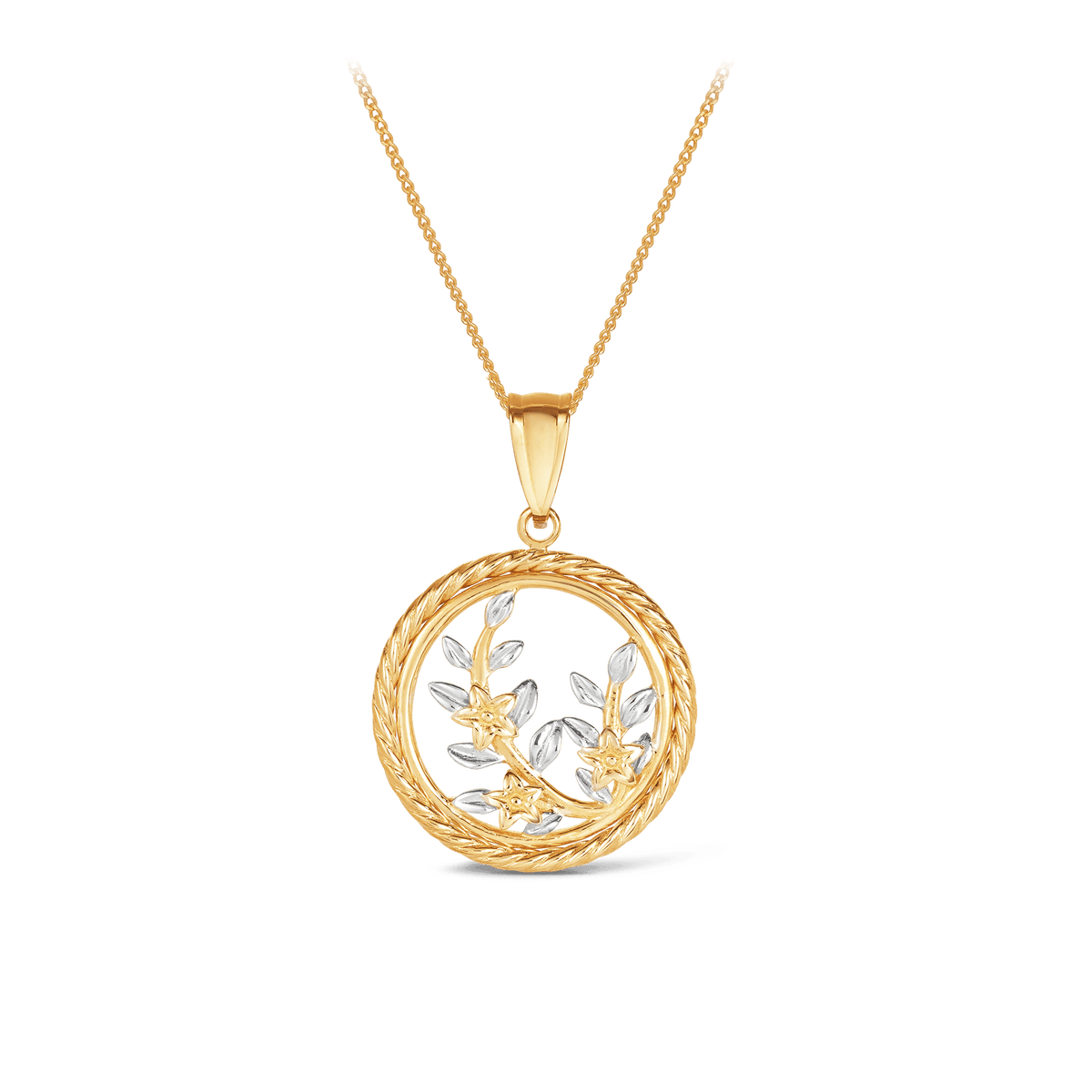 Circle Floral Branch Polished Pendant in 9ct Yellow Gold - Wallace Bishop