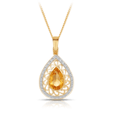Citrine & Diamond Pear Pendant in 9ct Yellow Gold - Wallace Bishop