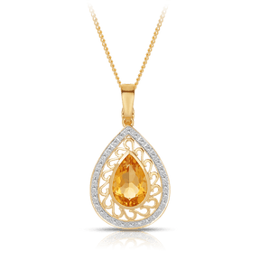 Citrine & Diamond Pear Pendant in 9ct Yellow Gold - Wallace Bishop