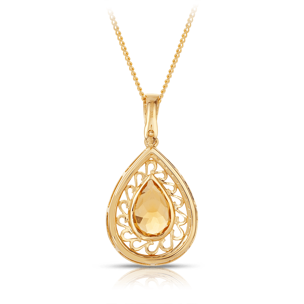 Citrine & Diamond Pear Pendant in 9ct Yellow Gold - Wallace Bishop
