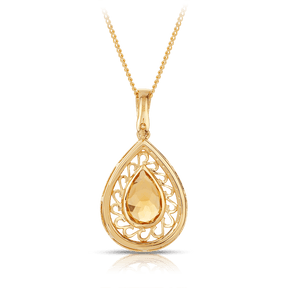 Citrine & Diamond Pear Pendant in 9ct Yellow Gold - Wallace Bishop