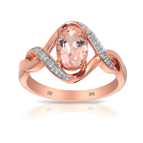 Claw & Grain Set Morganite Diamond Ring in 9ct Rose Gold - Wallace Bishop