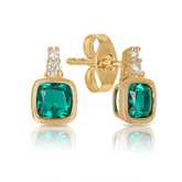 Created Emerald & Diamond Cushion Stud Earrings in 9ct Yellow Gold - Wallace Bishop