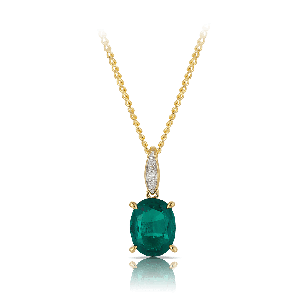 Created Emerald and Diamond Drop Pendant in 9ct Yellow Gold - Wallace Bishop