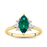 Created Emerald & Diamond Marquise Ring in 9ct Yellow Gold - Wallace Bishop