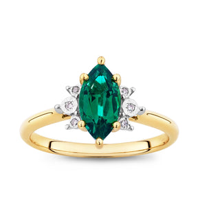 Created Emerald & Diamond Marquise Ring in 9ct Yellow Gold - Wallace Bishop