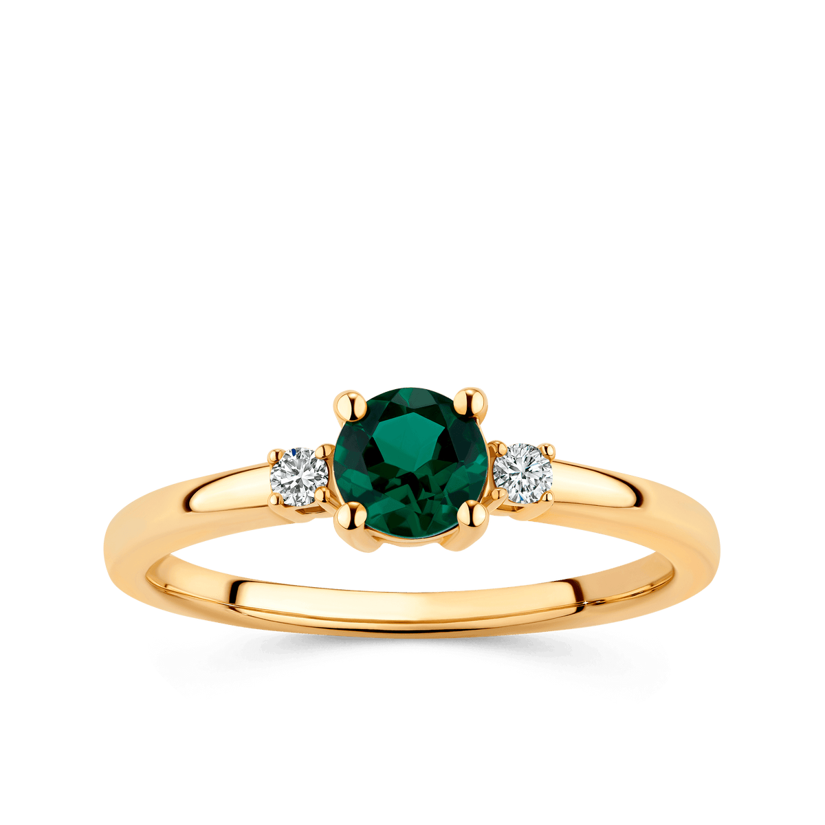 Created Emerald & Diamond Trilogy Ring in 9ct Yellow Gold - Wallace Bishop